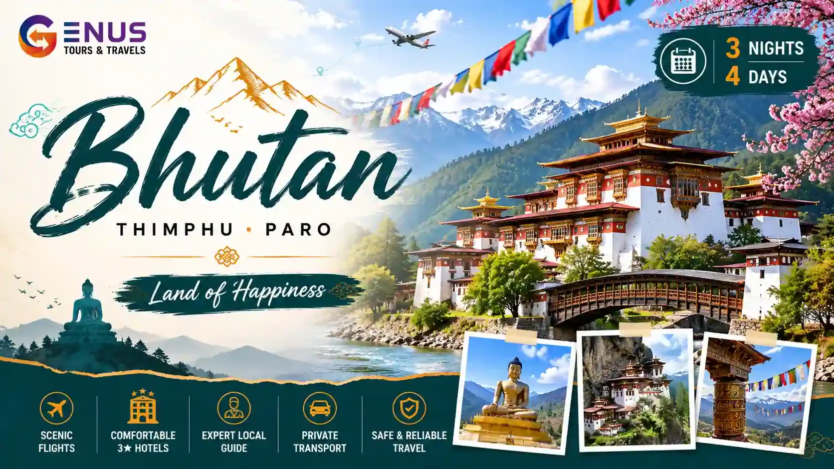 Bhutan 3 Night 4 Days Guided Tour Package with Transfers