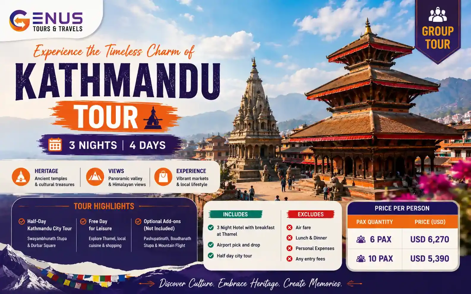 Kathmandu 3 Night 4 Days Group Tour with Transfers